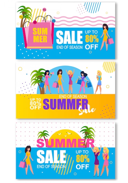 Набор баннеров summer sale header для шоппинга для женщин