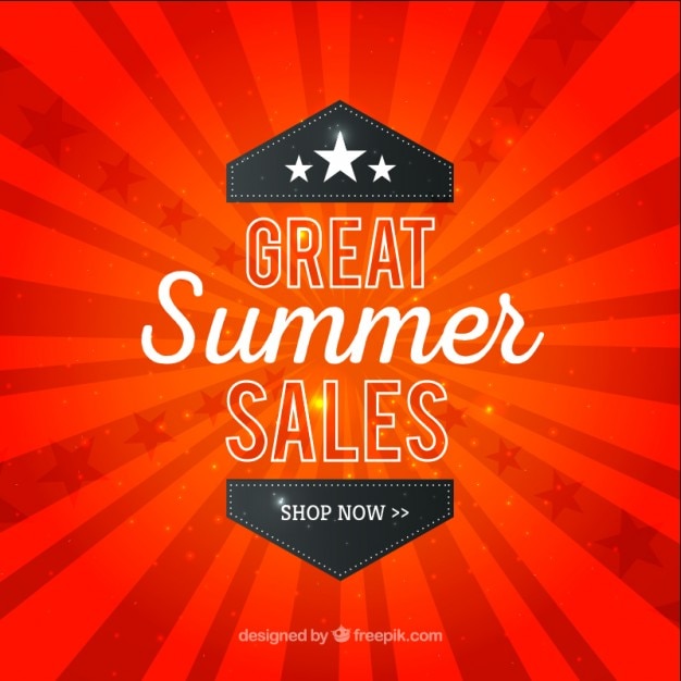 Summer sales on a red sunburst background