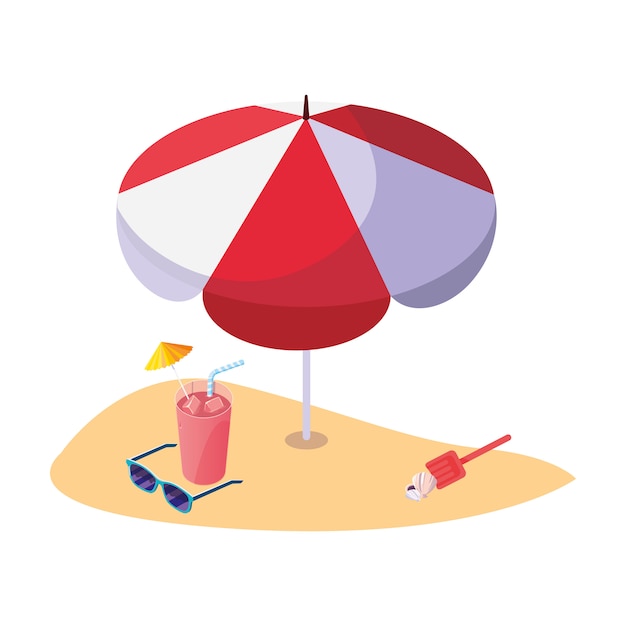 summer sand beach with umbrella and cocktail