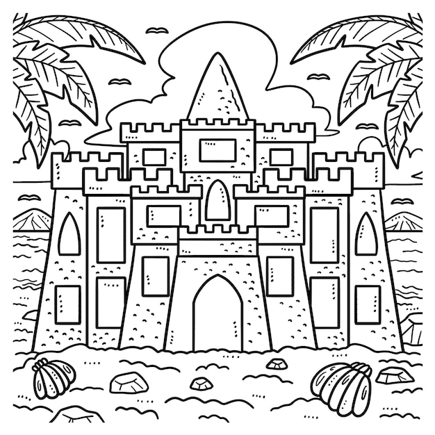 Summer Sandcastle Coloring Page for Kids