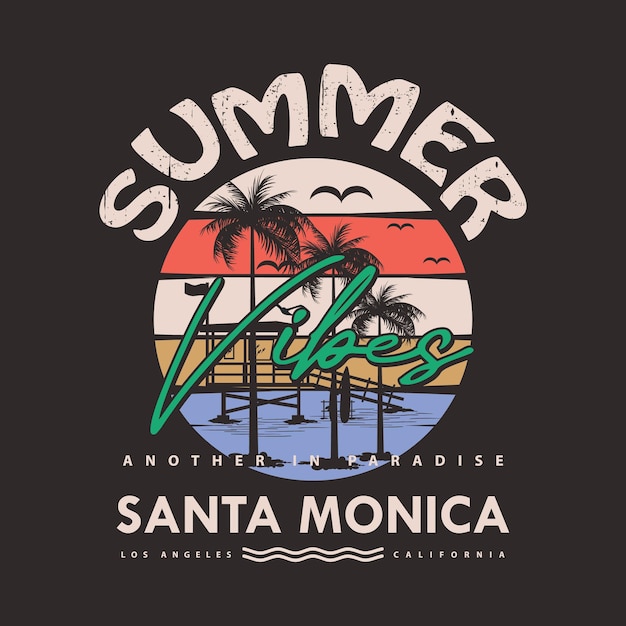 summer santa monica beach graphic vector print