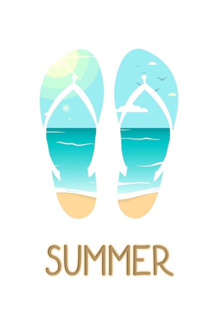 Vector summer sea beach in flipflops mask silhuette