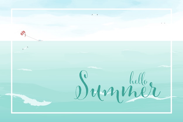 Summer sea ocean breeze background watercolor style