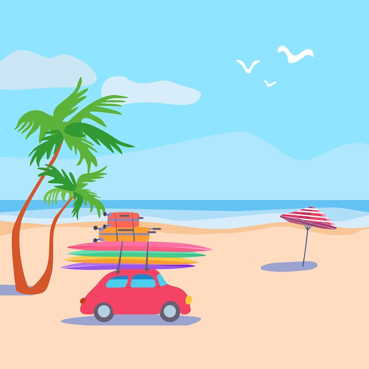 Vector ストライプ サーフボード ビーチ ストライピング 傘 マリン ポスター バナー トロピカル
