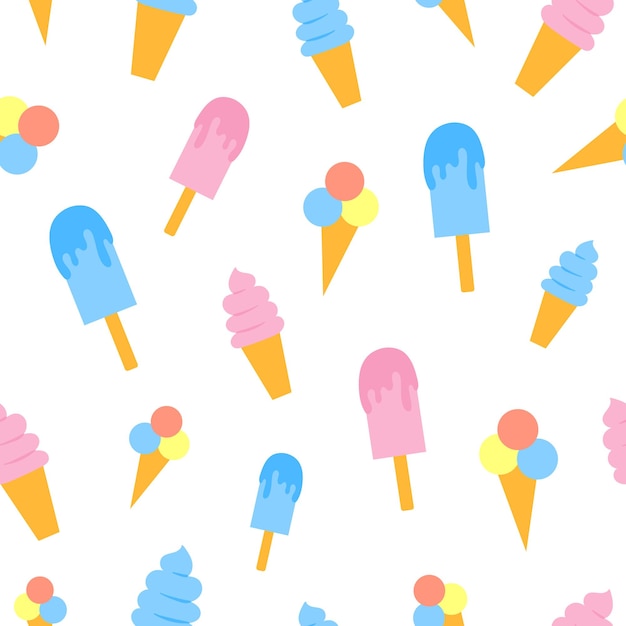 夏のシームレスパターンアイスクリームのさまざまな種類の甘い夏のテクスチャ