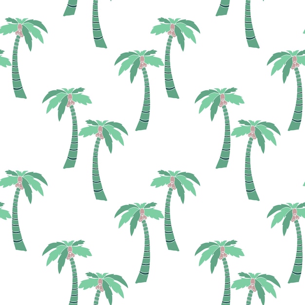 Summer seamless pattern hand drawn coconut trees on a white background