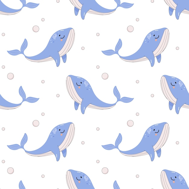 Summer seamless pattern sea world whale child