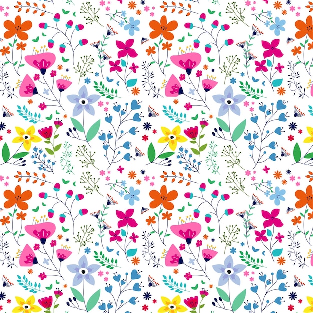 Summer seamless pattern of small handdrawn wildflowers