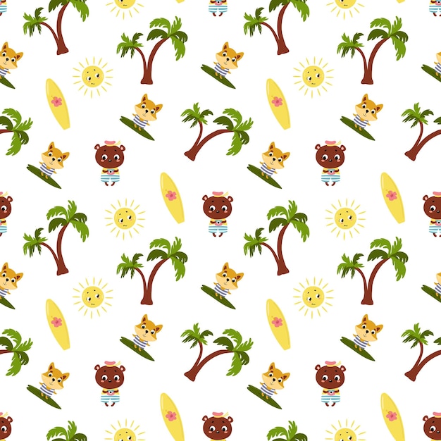 Summer seamless pattern with animals Design for fabric textile wallpaper packaging