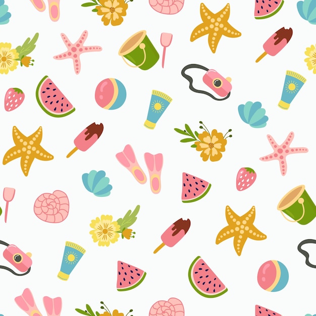 Summer seamless pattern with beach elements Design for fabric textile wallpaper packaging