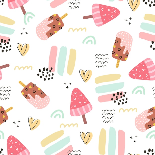 summer seamless pattern with cartoon ice cream