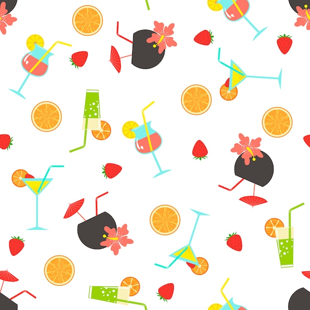 Summer seamless pattern with coctails