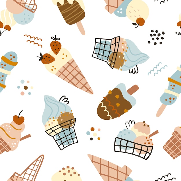 Summer seamless pattern with delicious ice cream