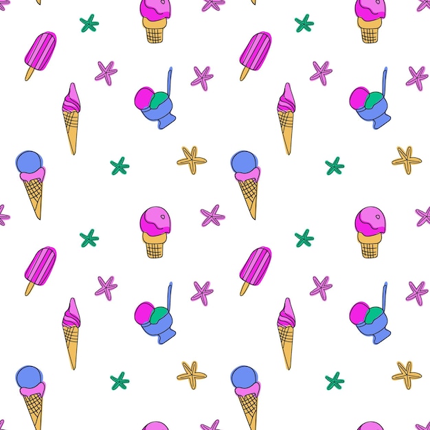 Summer seamless pattern with hand drawn ice cream Modern Sweet pink texture for fabric textile wallpaper Vector illustration