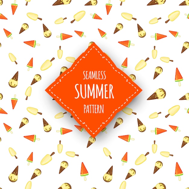 Summer seamless pattern with ice cream on white background Cartoon style Vector