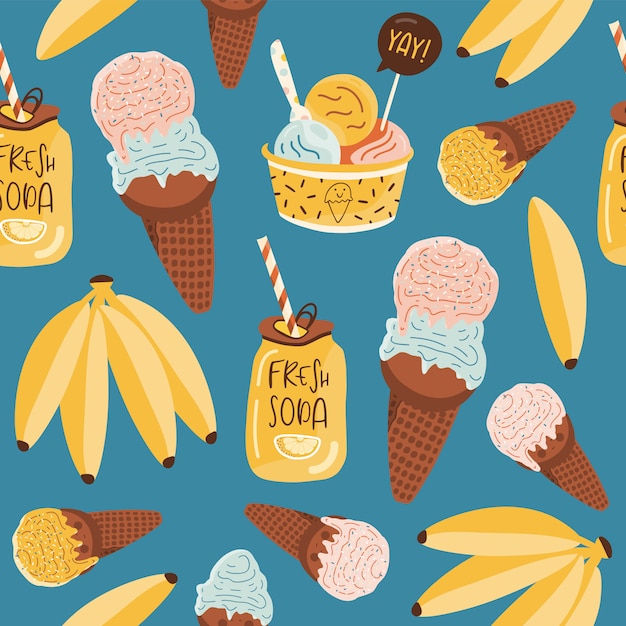 Vector summer seamless pattern with ice cream.