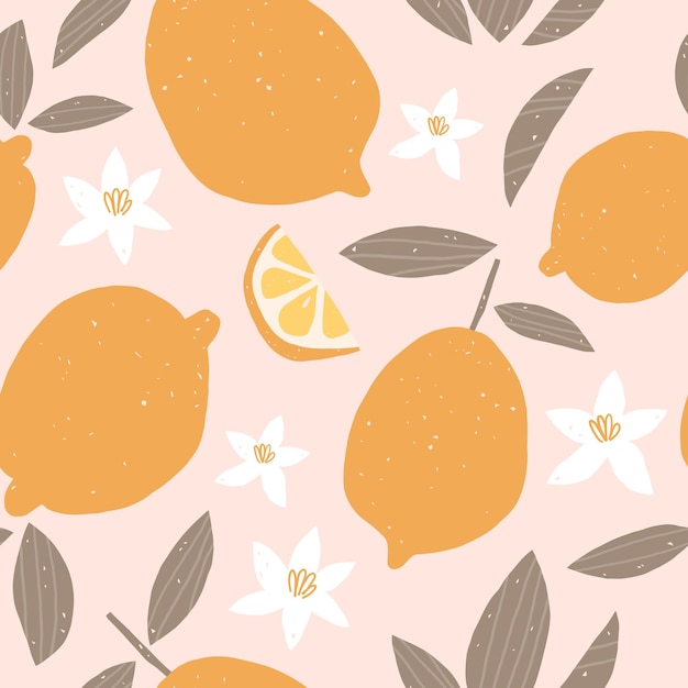 Summer seamless pattern with lemons Fruit repeated background