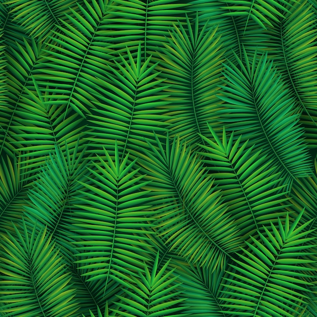 Vector summer seamless pattern with realistic tropical palm leaves.