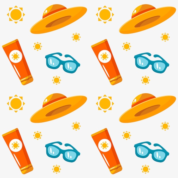 Premium Vector  Summer seamless pattern with sunscreen hat and sunglasses