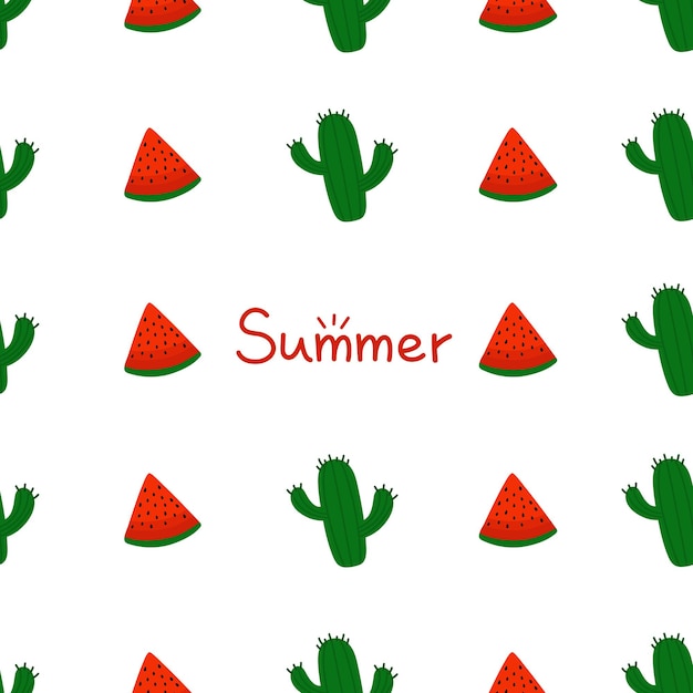 Summer seamless pattern with watermelons and cactus vector summer background for fabric paper