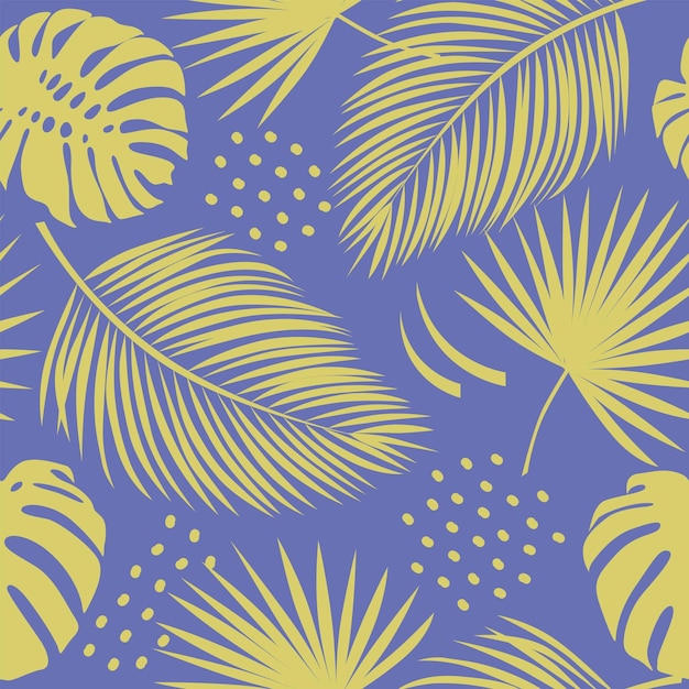 Vector summer seamless vector pattern with silhouettes of exotic leaves