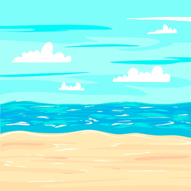 夏の海景ビーチと海のイラスト