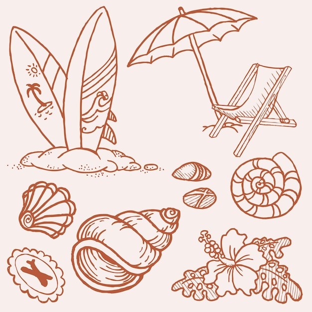 Vector summer seaside doodles hand drawn collection