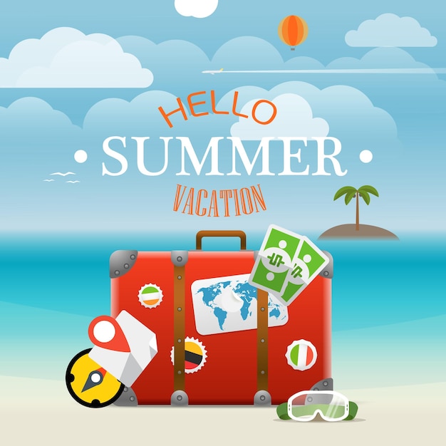 Vector summer seaside vacation illustration vector travel illustration