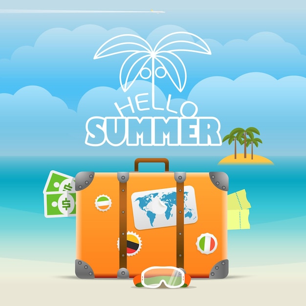 Vector summer seaside vacation illustration vector travel illustration