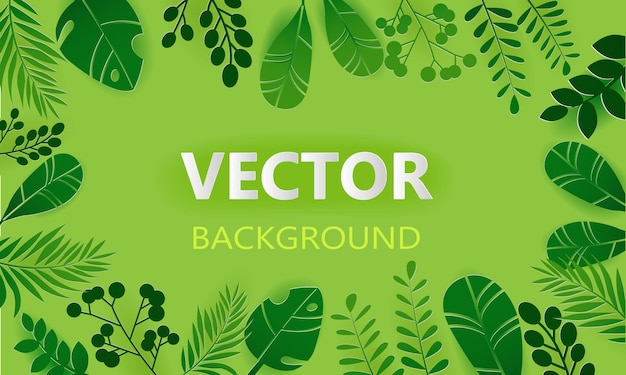 Vector summer season holiday background with paper cut tropical leavesvector paper cut style