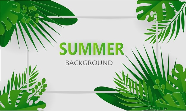 Summer season holiday background with paper cut tropical leavesVector paper cut style