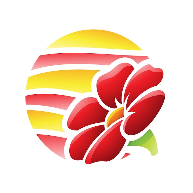 Summer Season Icon with a Red Flower