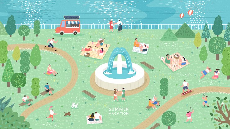 Vector 人と夏の公園ゾーン。