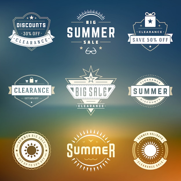 Summer season sale badges design vector retro set