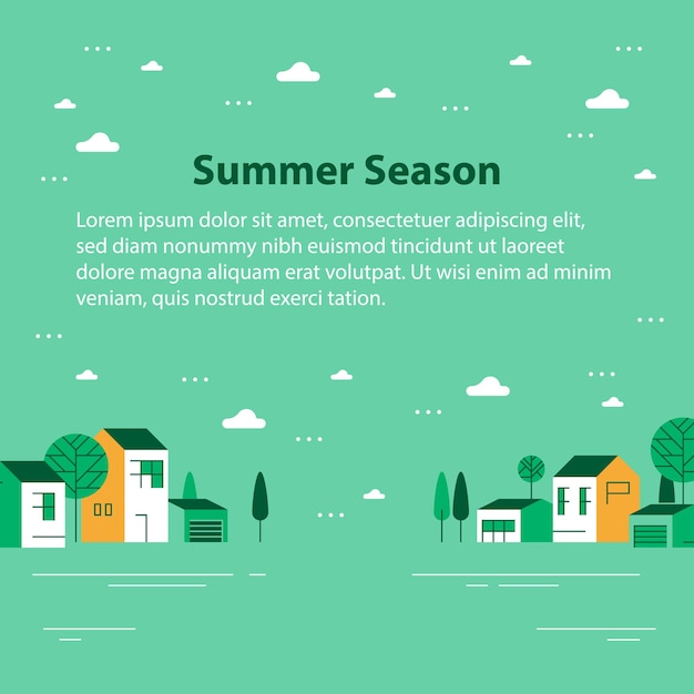 Vector summer season in small town template