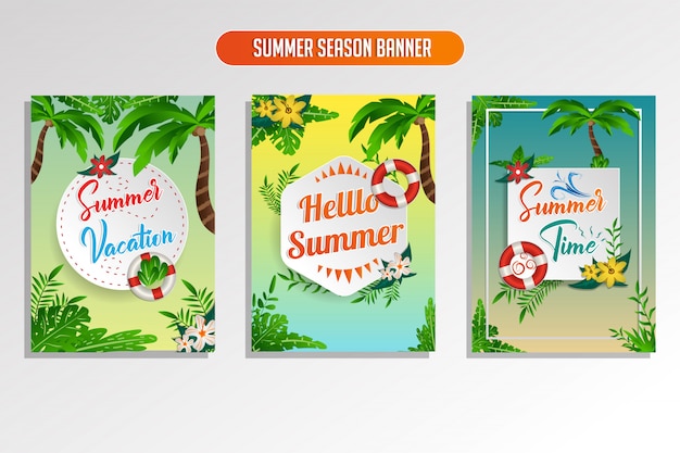 Vector summer season tropical banner set