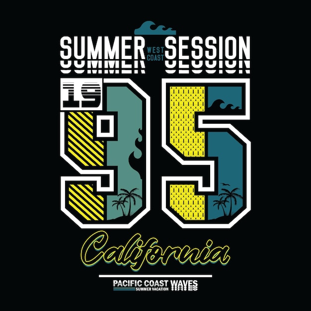 Summer session california illustration vector with number text effect