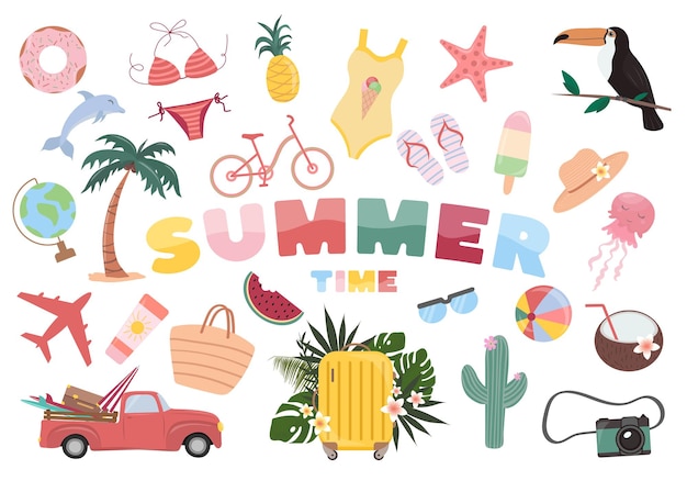 Vector summer set of cute elements