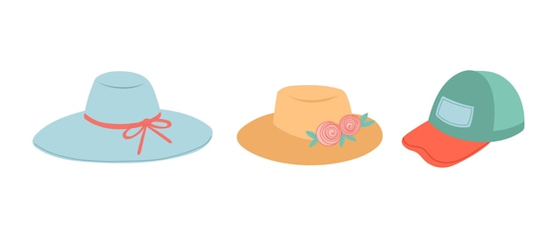 Vector summer set of hats flat design vector illustration