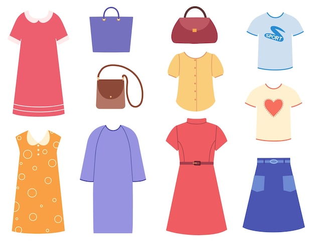 Вектор Летний комплект женской одежды и аксессуаров. элементы для дизайна, упаковки.