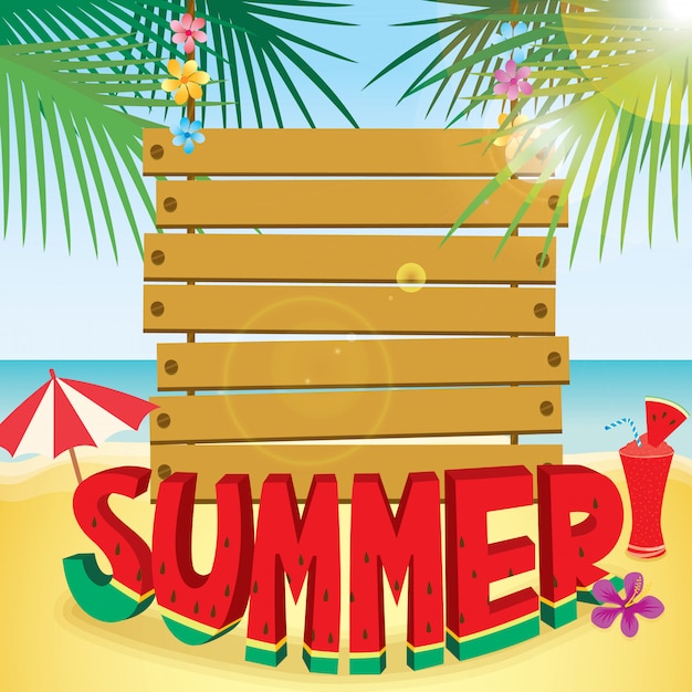 Vector summer sign wood typo watermelon