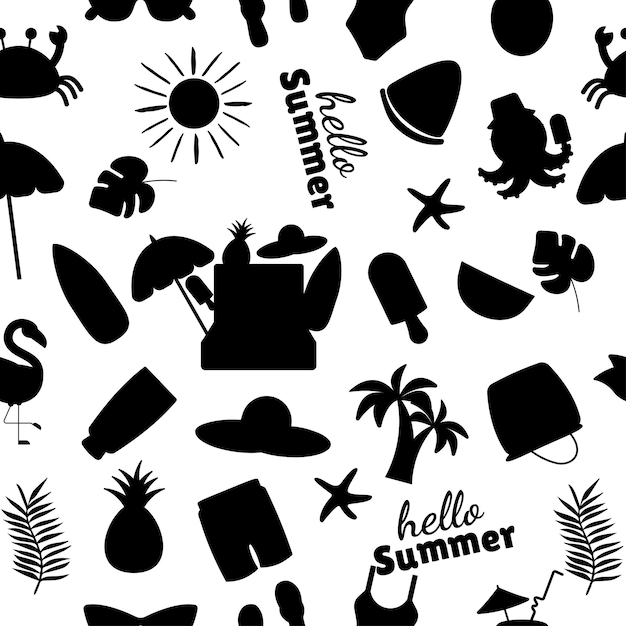 Summer silhouette pattern cartoon elements flat style