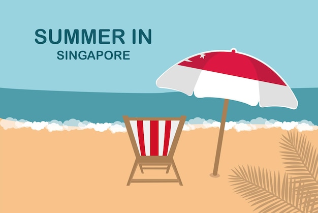 Vettore estate a singapore sedia da spiaggia e ombrella vacanza o vacanza