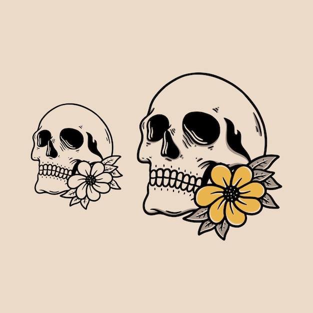 Summer skull head with sunflower vector illustration