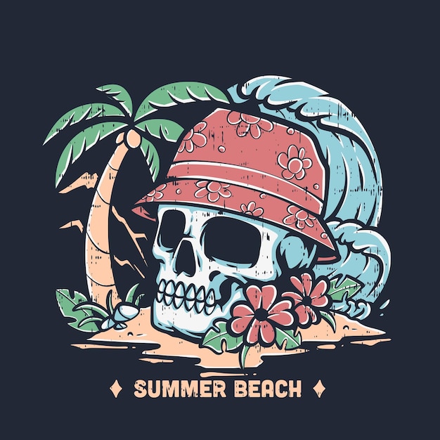 Summer skull with bucket hat on beach