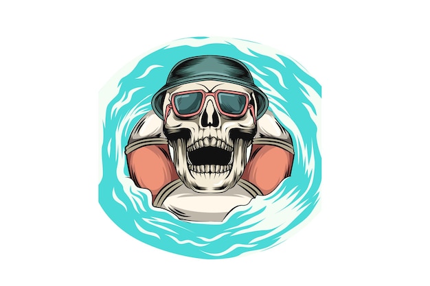  summer skull with float hand drawing illustration