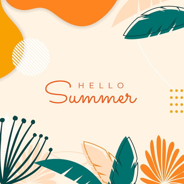 花と熱帯の夏の葉と夏のソーシャルメディアバナー。夏をテーマにしたInstagramの投稿テンプレート