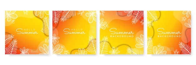 Summer social media banner with flowers and tropical summer leaf.   