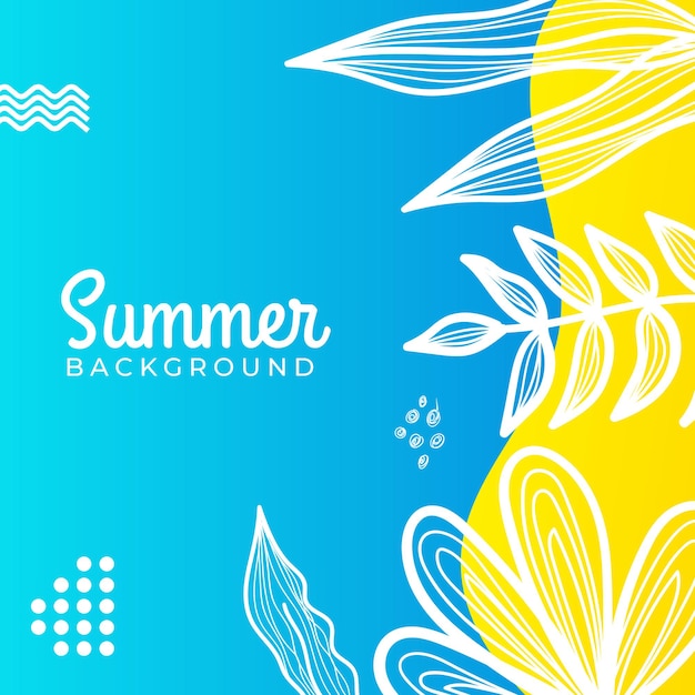 Banner di social media estivo con fiori e foglie estive tropicali.