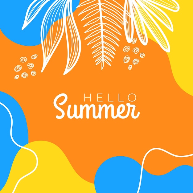 Summer social media banner with flowers and tropical summer leaf.     